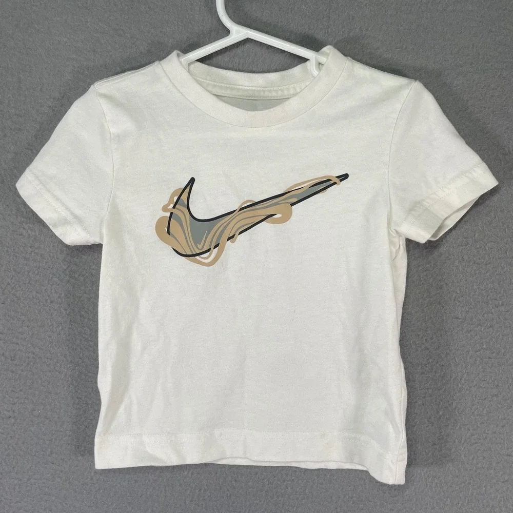 Nike Kids White Swoosh Logo‎ TShirt Size 2T Cotton Polyester Blend